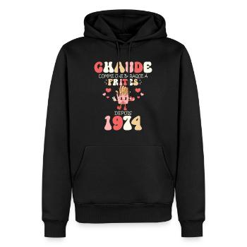 Baraque À Frites 1974 Femme Anniversaire 50 Ans - Sweat à capuche Premium bio Homme - noir - Devant - Nico (187cm)