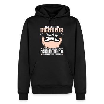 Barbe Humour Ingénieur Barbu - Sweat à capuche Premium bio Homme - noir - Devant - Nico (187cm)