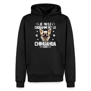 Parler Le Chihuahua Humour Chien - Sweat à capuche Premium bio Homme - noir - Devant - Nico (187cm)