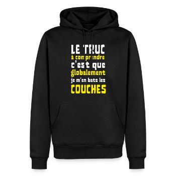 Globalement je m'en bats les couches - Sweat à capuche Premium bio Homme - noir - Devant - Nico (187cm)