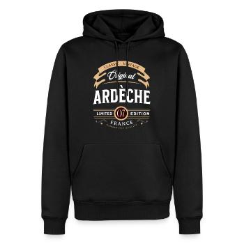 Vintage Ardèche Département France - Sweat à capuche Premium bio Homme - noir - Devant - Nico (187cm)