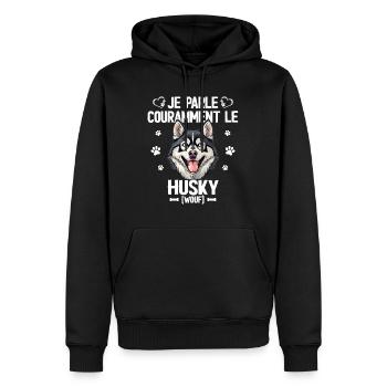 Parler Le Husky Humour Chien - Sweat à capuche Premium bio Homme - noir - Devant - Nico (187cm)