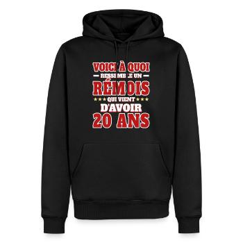 Supporter De Reims Anniversaire 20 Ans - Sweat à capuche Premium bio Homme - noir - Devant - Nico (187cm)