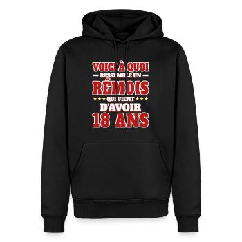 Supporter De Reims Anniversaire 18 Ans - Sweat à capuche Premium bio Homme - noir - Devant - Nico (187cm)