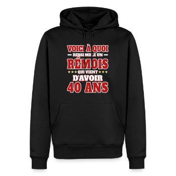 Supporter De Reims Anniversaire 40 Ans - Sweat à capuche Premium bio Homme - noir - Devant - Nico (187cm)