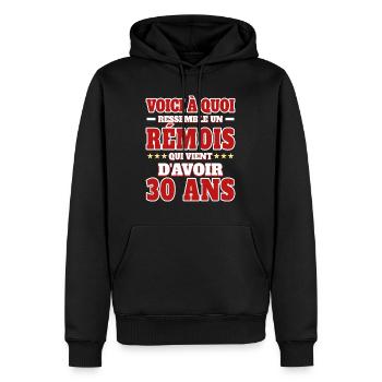Supporter De Reims Anniversaire 30 Ans - Sweat à capuche Premium bio Homme - noir - Devant - Nico (187cm)