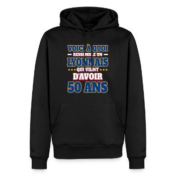 Supporter De Lyon Anniversaire 50 Ans - Sweat à capuche Premium bio Homme - noir - Devant - Nico (187cm)