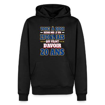 Supporter De Lyon Anniversaire 20 Ans - Sweat à capuche Premium bio Homme - noir - Devant - Nico (187cm)