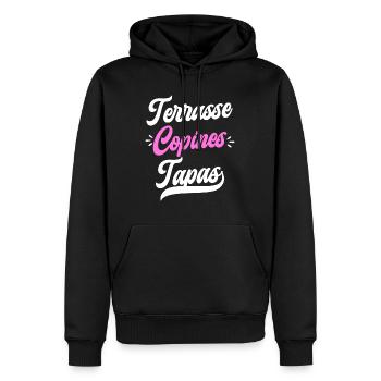 Soirée Femme Terrasse Copines Tapas - Sweat à capuche Premium bio Homme - noir - Devant - Nico (187cm)