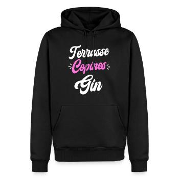 Soirée Amie Femme Terrasse Copines Gin - Sweat à capuche Premium bio Homme - noir - Devant - Nico (187cm)