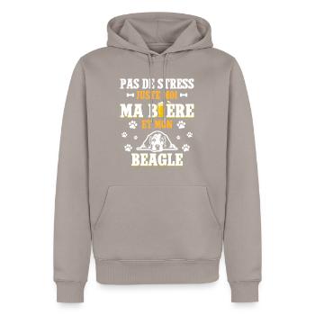 Humour Apéro Bière Papa Chien Beagle - Sweat à capuche Premium bio Homme - taupe - Devant - Nico (187cm)