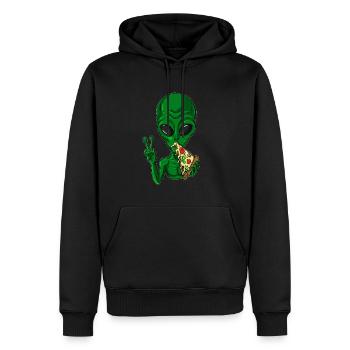 L’extraterrestre vert aime l’amateur de pizza - Sweat à capuche Premium bio Homme - noir - Devant - Nico (187cm)