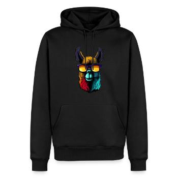 Cooles Lama Alpaka trägt Sonnenbrille Retro Design - Männer Premium Bio Hoodie - Schwarz - Vorne - Nico (187cm)