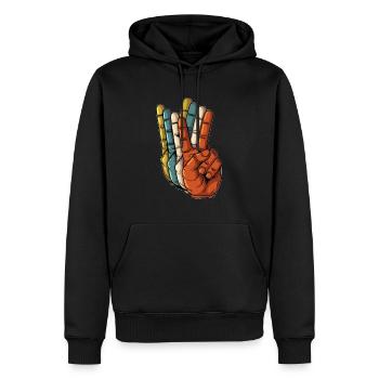 Paix Rétro Signe de la Paix Mains Paix Monde - Sweat à capuche Premium bio Homme - noir - Devant - Nico (187cm)
