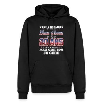 Humour Homme 20 ans Fête Anniversaire - Sweat à capuche Premium bio Homme - noir - Devant - Nico (187cm)