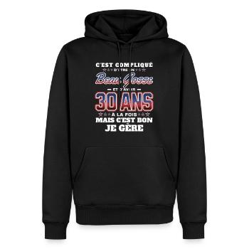 Humour Homme 30 ans Fête Anniversaire - Sweat à capuche Premium bio Homme - noir - Devant - Nico (187cm)