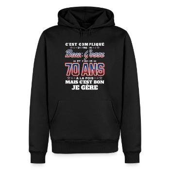 Humour Homme 70 ans Fête Anniversaire - Sweat à capuche Premium bio Homme - noir - Devant - Nico (187cm)