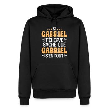 Nom Humour Prénom Personnalisé Gabriel - Sweat à capuche Premium bio Homme - noir - Devant - Nico (187cm)