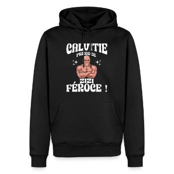Calvitie Précoce Zizi Féroce Humour - Sweat à capuche Premium bio Homme - noir - Devant - Nico (187cm)