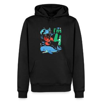 Je suis 4 Enfants Anniversaire Créatures Marines Anniversaire - Sweat à capuche Premium bio Homme - noir - Devant - Nico (187cm)