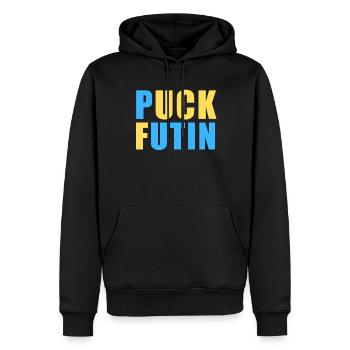 Ukraine Flagge, ich stehe mit der Ukraine, FK Putin, Anti - Männer Premium Bio Hoodie - Schwarz - Vorne - Nico (187cm)