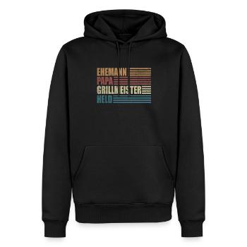 Vintage Ehemann Papa Grillmeister Held - Männer Premium Bio Hoodie - Schwarz - Vorne - Nico (187cm)