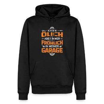 Werkstatt Ölich Aber Fröhlich Garage Mechaniker - Männer Premium Bio Hoodie - Schwarz - Vorne - Nico (187cm)