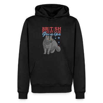 Grand-père British Shorthair | Cadeau papa chat - Sweat à capuche Premium bio Homme - noir - Devant - Nico (187cm)