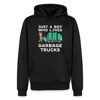 Nur ein Junge, der Müllwagen liebt - Männer Premium Bio Hoodie - Schwarz - Vorne - Nico (187cm)