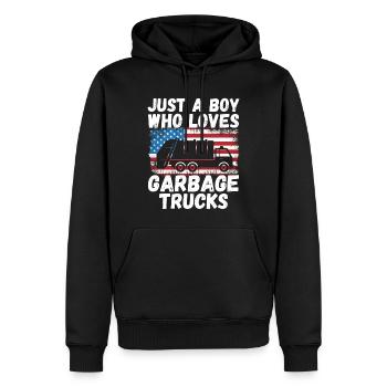 Nur ein Junge, der Müllwagen liebt - Männer Premium Bio Hoodie - Schwarz - Vorne - Nico (187cm)