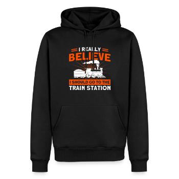 Modellbahn Zug Lokomotiven Geschenk - Männer Premium Bio Hoodie - Schwarz - Vorne - Nico (187cm)