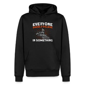 Modellbahn Zug Lokomotiven Geschenk - Männer Premium Bio Hoodie - Schwarz - Vorne - Nico (187cm)