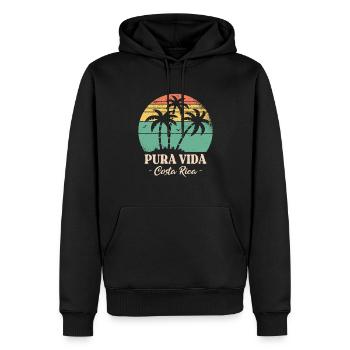 Pura Vida Costa Rica Retro Sonnenuntergang Palmen - Männer Premium Bio Hoodie - Schwarz - Vorne - Nico (187cm)
