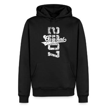 19E ANNIVERSAIRE ORIGINAL 2007 - Sweat à capuche Premium bio Homme - noir - Devant - Nico (187cm)