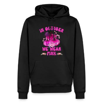 Im Oktober tragen wir rosa Halloween, Brustkrebs - Männer Premium Bio Hoodie - Schwarz - Vorne - Nico (187cm)
