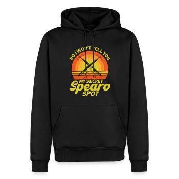 Speerfischer Mein geheimer Speerfisch Spot - Männer Premium Bio Hoodie - Schwarz - Vorne - Nico (187cm)