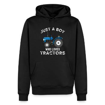 Nur ein Junge, der Traktoren liebt - Männer Premium Bio Hoodie - Schwarz - Vorne - Nico (187cm)