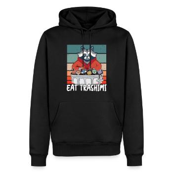 Raton laveur Sushi japonais Mangez Trashimi Jeu de mots - Sweat à capuche Premium bio Homme - noir - Devant - Nico (187cm)