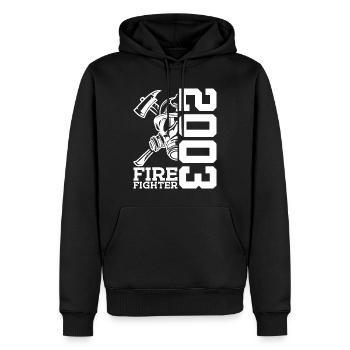 23E ANNIVERSAIRE BRIGADE DES POMPIERS 2003 - Sweat à capuche Premium bio Homme - noir - Devant - Nico (187cm)