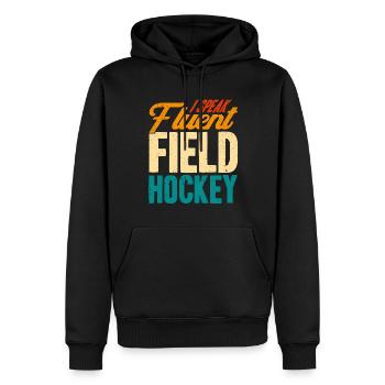 Sports d’équipe Histoire du jeu de hockey sur gazon - Sweat à capuche Premium bio Homme - noir - Devant - Nico (187cm)