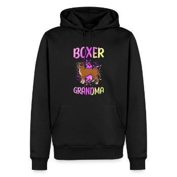 Boxer Grand-mère | Cadeau de chien boxeur allemand - Sweat à capuche Premium bio Homme - noir - Devant - Nico (187cm)