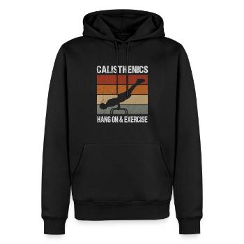 Calisthenics Hang On & Exercise Muskelaufbau - Männer Premium Bio Hoodie - Schwarz - Vorne - Nico (187cm)