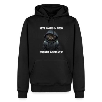 Witzige Katze mit dem Spruch NETT KANN ICH AUCH... - Männer Premium Bio Hoodie - Schwarz - Vorne - Nico (187cm)