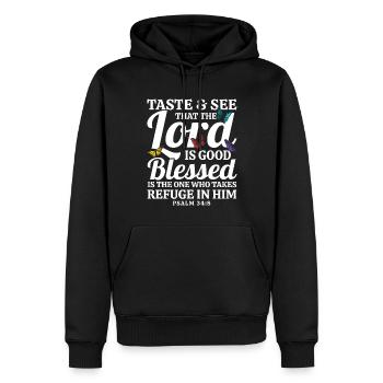 Jésus Dieu Bible verset inspirant - Sweat à capuche Premium bio Homme - noir - Devant - Nico (187cm)