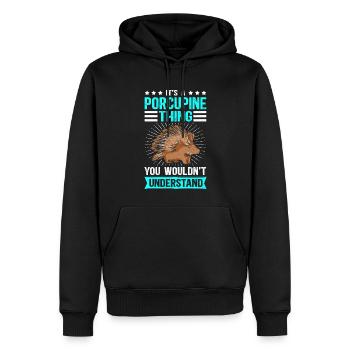 Porc-épic | Cadeau de porc-épic - Sweat à capuche Premium bio Homme - noir - Devant - Nico (187cm)