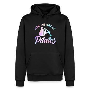 Pilates Posez-moi des questions sur Cadeau Pilates - Sweat à capuche Premium bio Homme - noir - Devant - Nico (187cm)