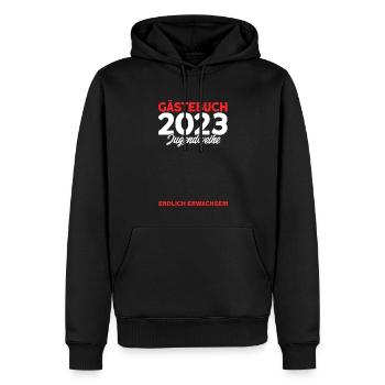 Gästebuch 2023 Jugendweihe Endlich Erwachsen! Gesc - Männer Premium Bio Hoodie - Schwarz - Vorne - Nico (187cm)