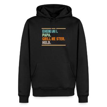 Ehemann Papa Grillmeister Held - Männer Premium Bio Hoodie - Schwarz - Vorne - Nico (187cm)