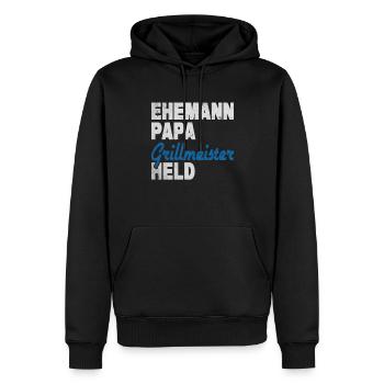 Ehemann Papa Grillmeister Held - Männer Premium Bio Hoodie - Schwarz - Vorne - Nico (187cm)