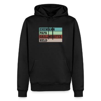 Ehemann Papa Grillmeister Held - Männer Premium Bio Hoodie - Schwarz - Vorne - Nico (187cm)